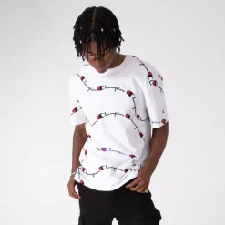 Clearance Champion Mens Heritage Script Wave Tee - White