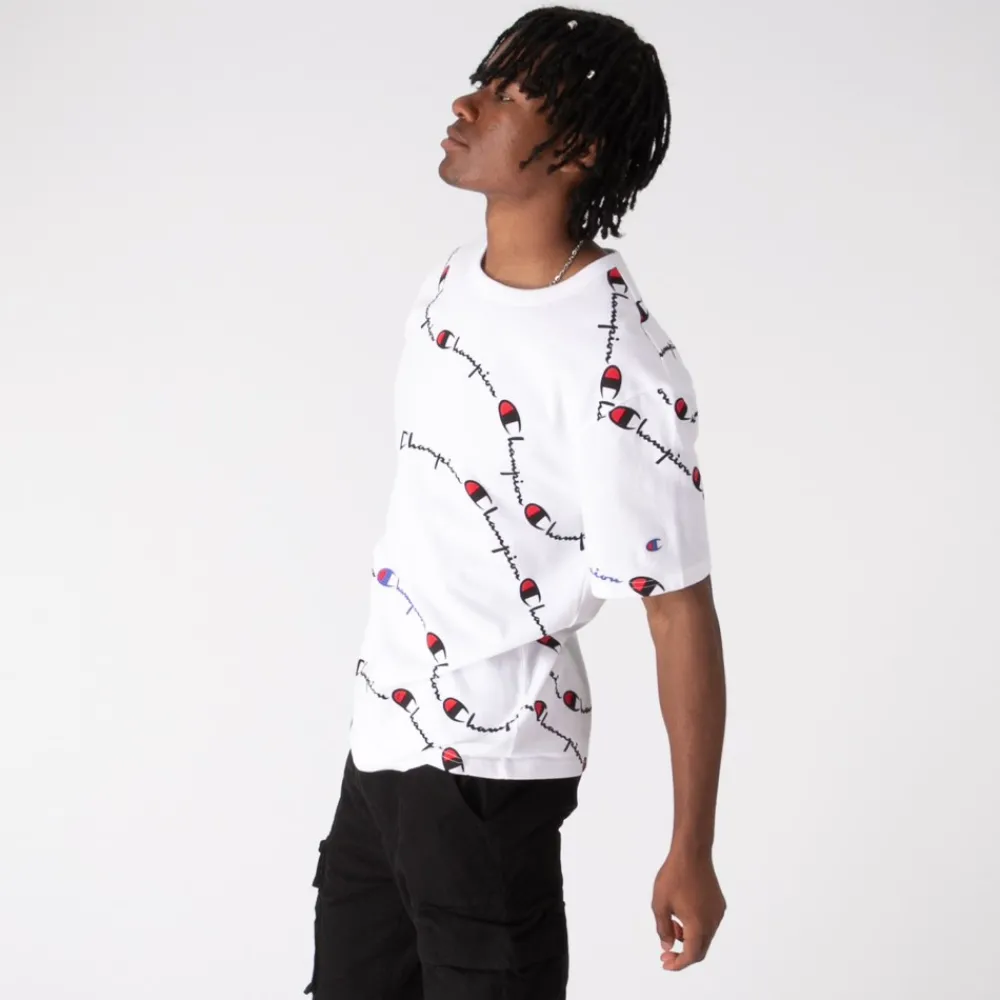 Clearance Champion Mens Heritage Script Wave Tee - White