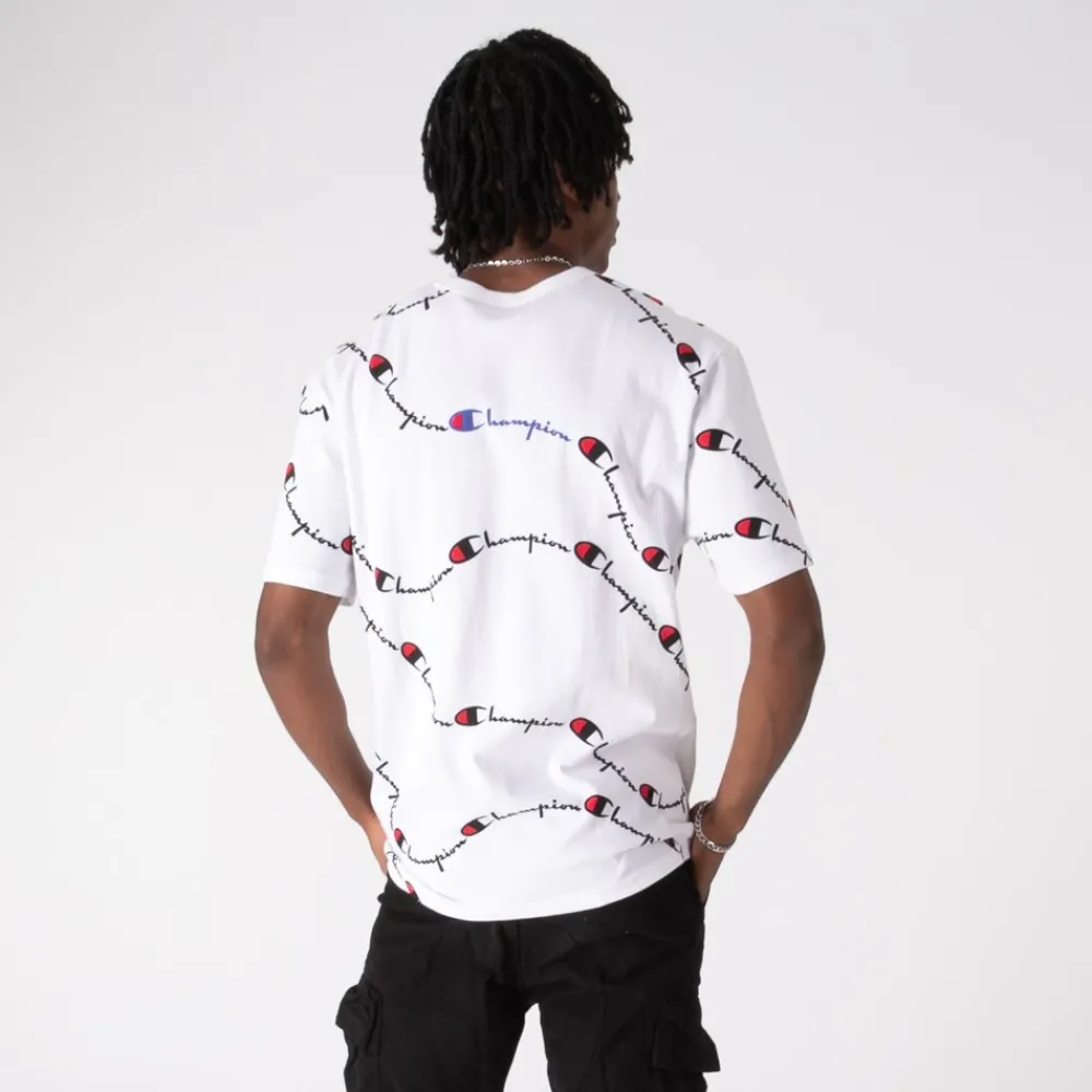 Clearance Champion Mens Heritage Script Wave Tee - White